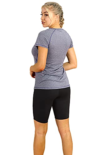 icyzone Damen Fitness Sport T-Shirt Kurzarm Laufshirt Gym Training Funktion Shirt, 2er-Pack (M, Violett/Navy) - 4